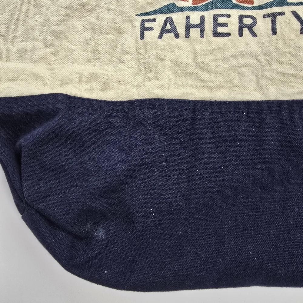 Faherty Brand Cotton Canvas Tote Bag Signature Logo‎ 15×14.5 Navy Cream